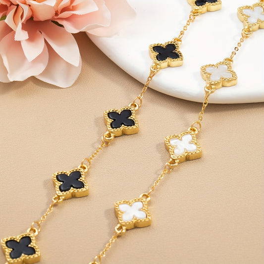 2pcs Women's Lucky Clover & Multi-Layer Chain Bracelets - Elegant Minimalist Charm with White & Black Chains, Clovers for Good Luck Gifts (Graduation, Valentine's Day, Chinese New Year) - Year-Round Wearable for Mom