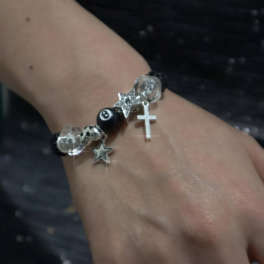 1pc Y2K Black Size 8 Star Bracelet with Cross and Heart Charms, Suitable for Party Jewelry, Unisex