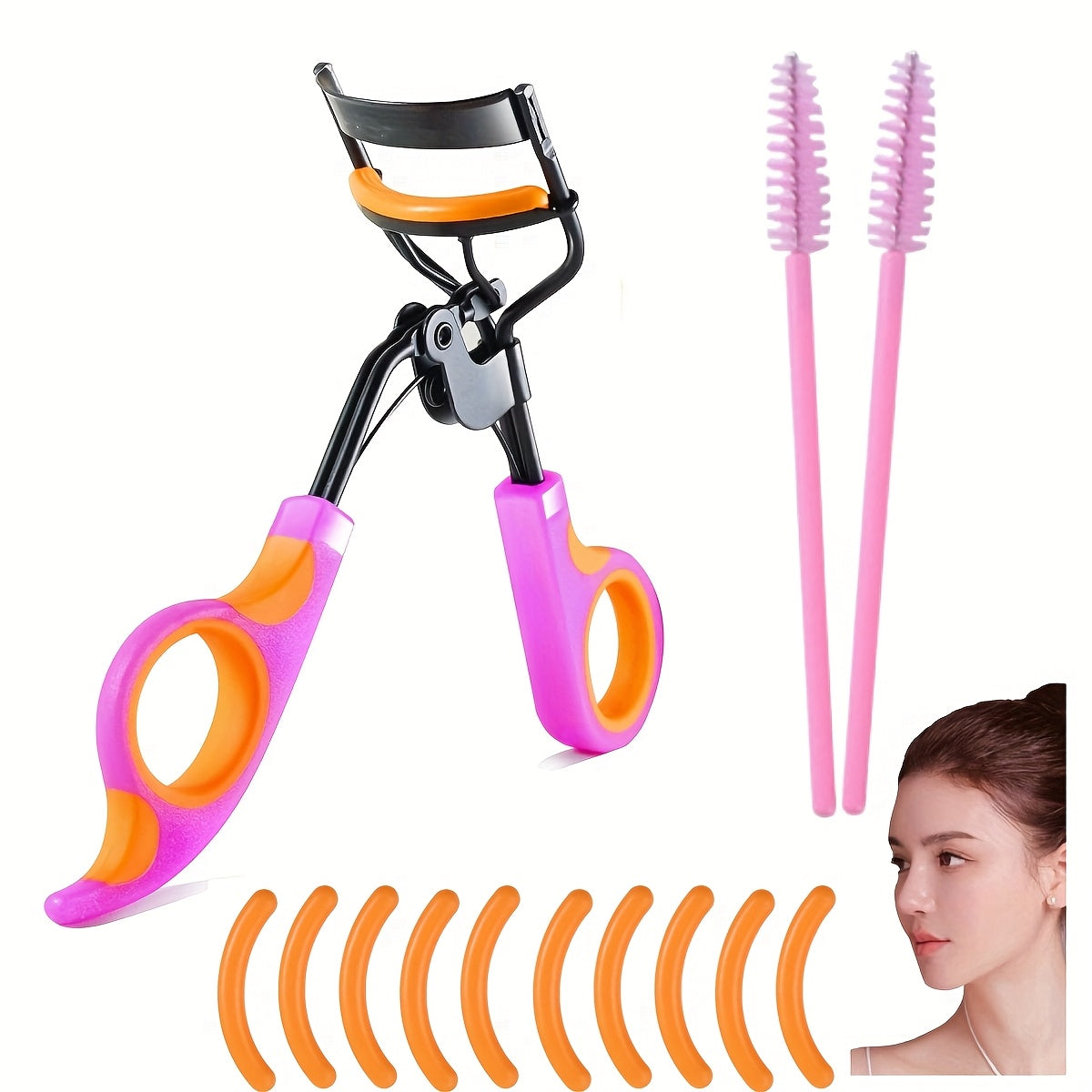 Eyelash Curler, 3in 1 Lash Curler Curling Tool Set, Black Handle Professional Practical Makeup Cosmetic Tool and 10 Refills Pads, Curl Eyelash in Seconds, Makeup Accessory for Girl and Women