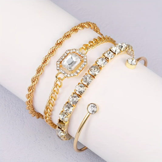 4pcs Women's Statement Punk Style Twisted Chain Rhinestone Bracelet Set