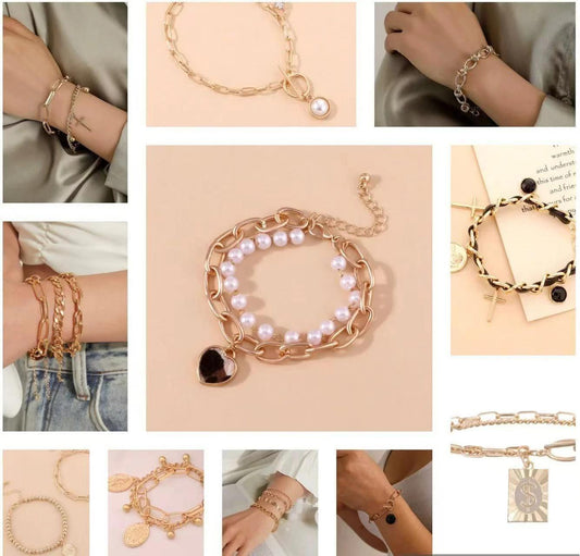 Punk Multilayer Chain Charm Bracelet Heart Cross Coin Jewellery