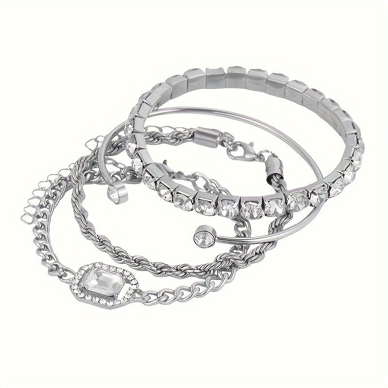 4pcs Women's Statement Punk Style Twisted Chain Rhinestone Bracelet Set