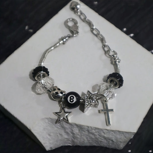 1pc Y2K Black Size 8 Star Bracelet with Cross and Heart Charms, Suitable for Party Jewelry, Unisex
