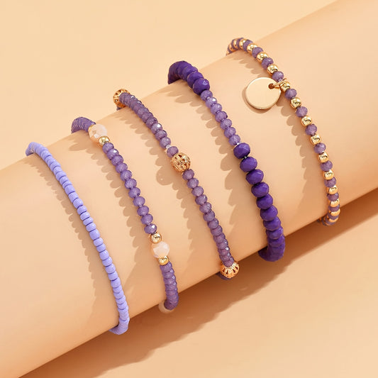Set of Five Minimalist Round Pendant Bead Bracelets