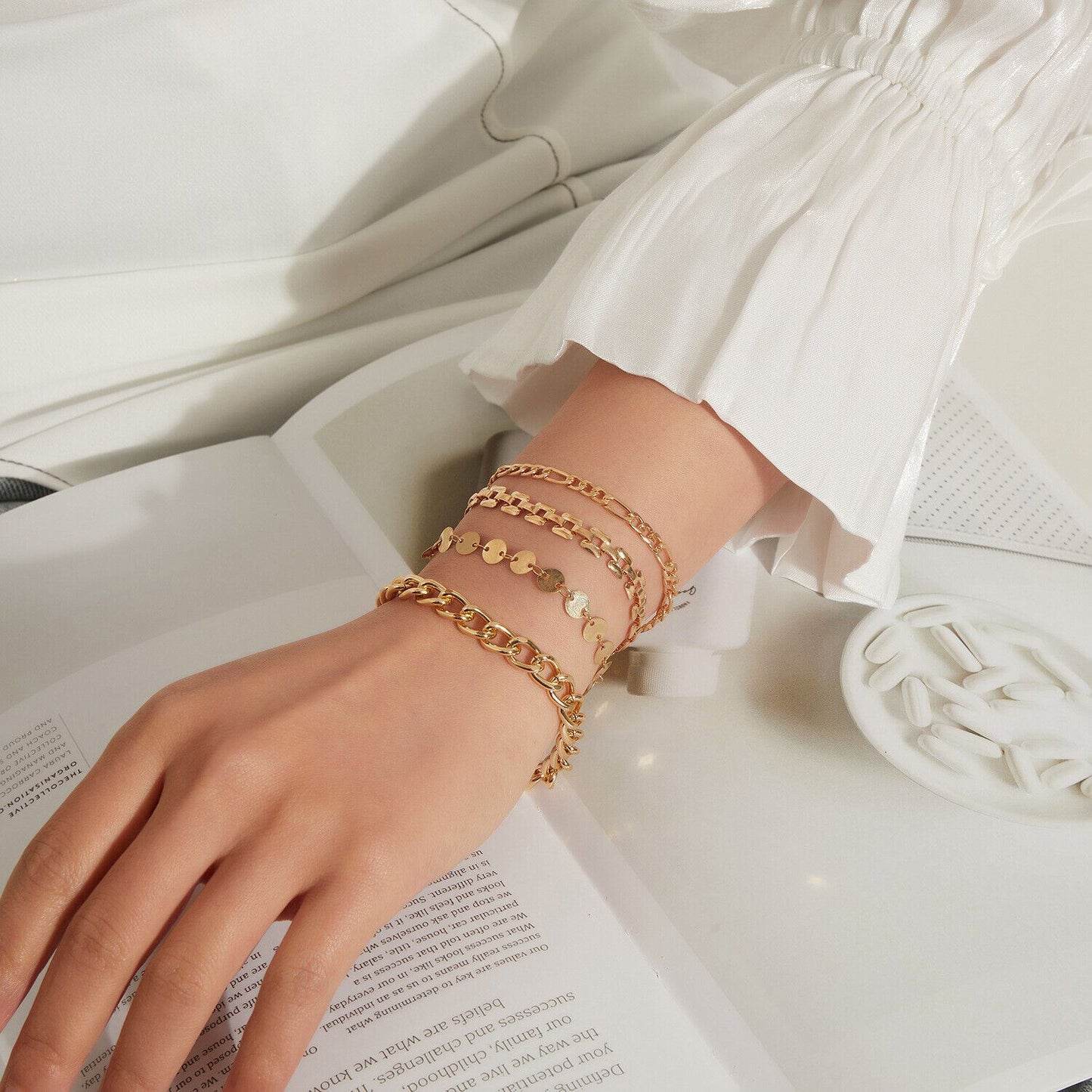 Punk Multilayer Chain Charm Bracelet Heart Cross Coin Jewellery