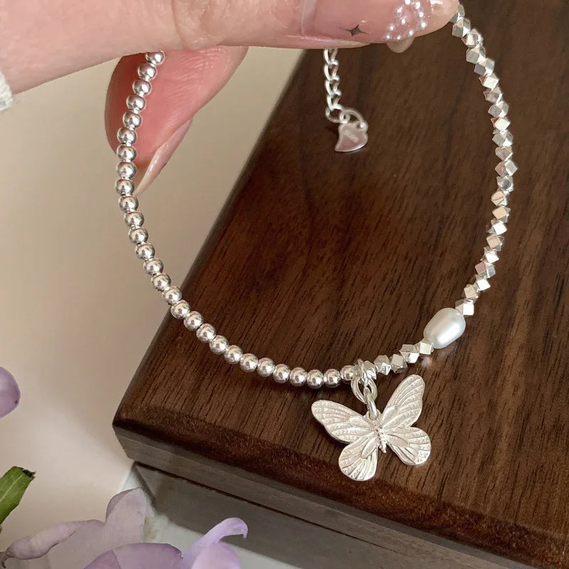 VENTFILLE 925 Sterling Silver Butterfly Bracelet for Girl Bead String Design Insect Fashion Versatile Jewelry Gift Dropshipping