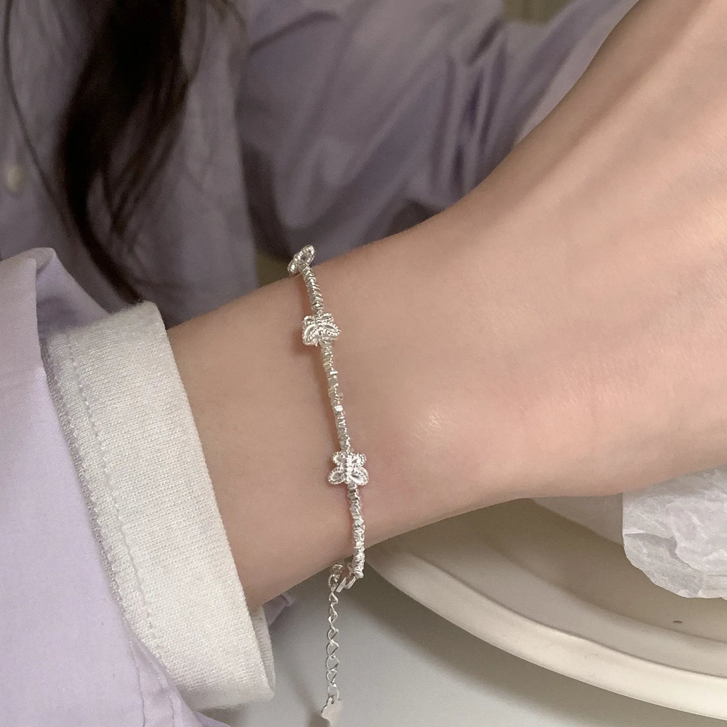 VENTFILLE 925 Sterling Silver Butterfly Bracelet for Girl Bead String Design Insect Fashion Versatile Jewelry Gift Dropshipping