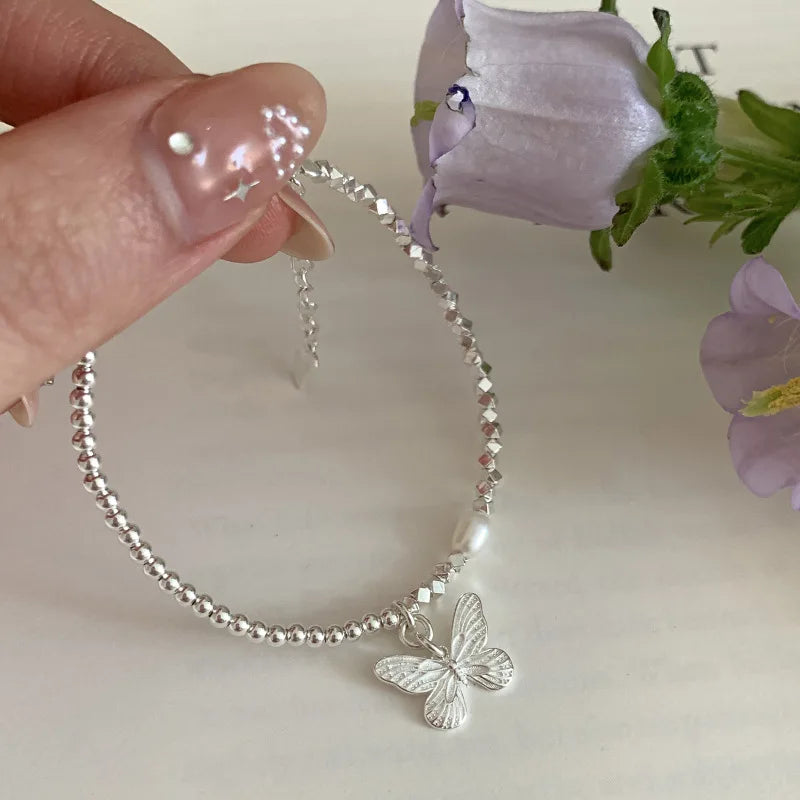 VENTFILLE 925 Sterling Silver Butterfly Bracelet for Girl Bead String Design Insect Fashion Versatile Jewelry Gift Dropshipping