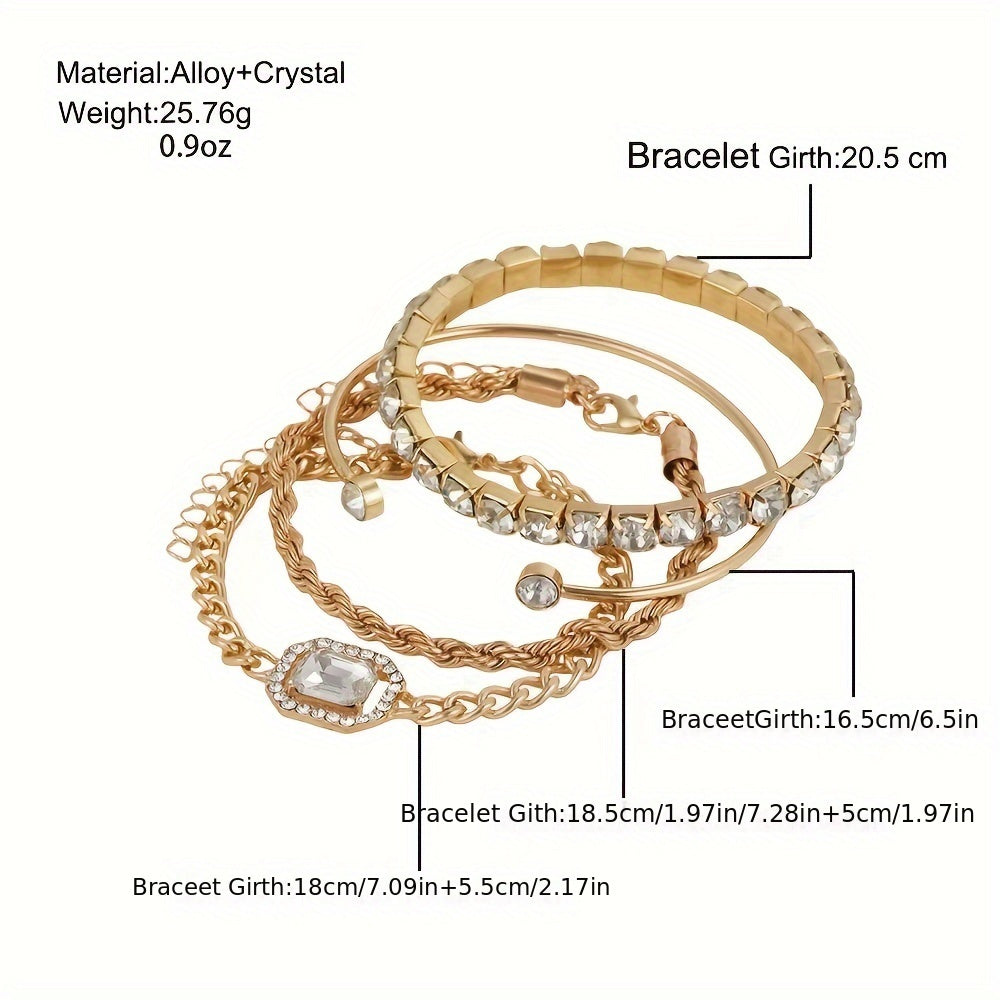 4pcs Women's Statement Punk Style Twisted Chain Rhinestone Bracelet Set