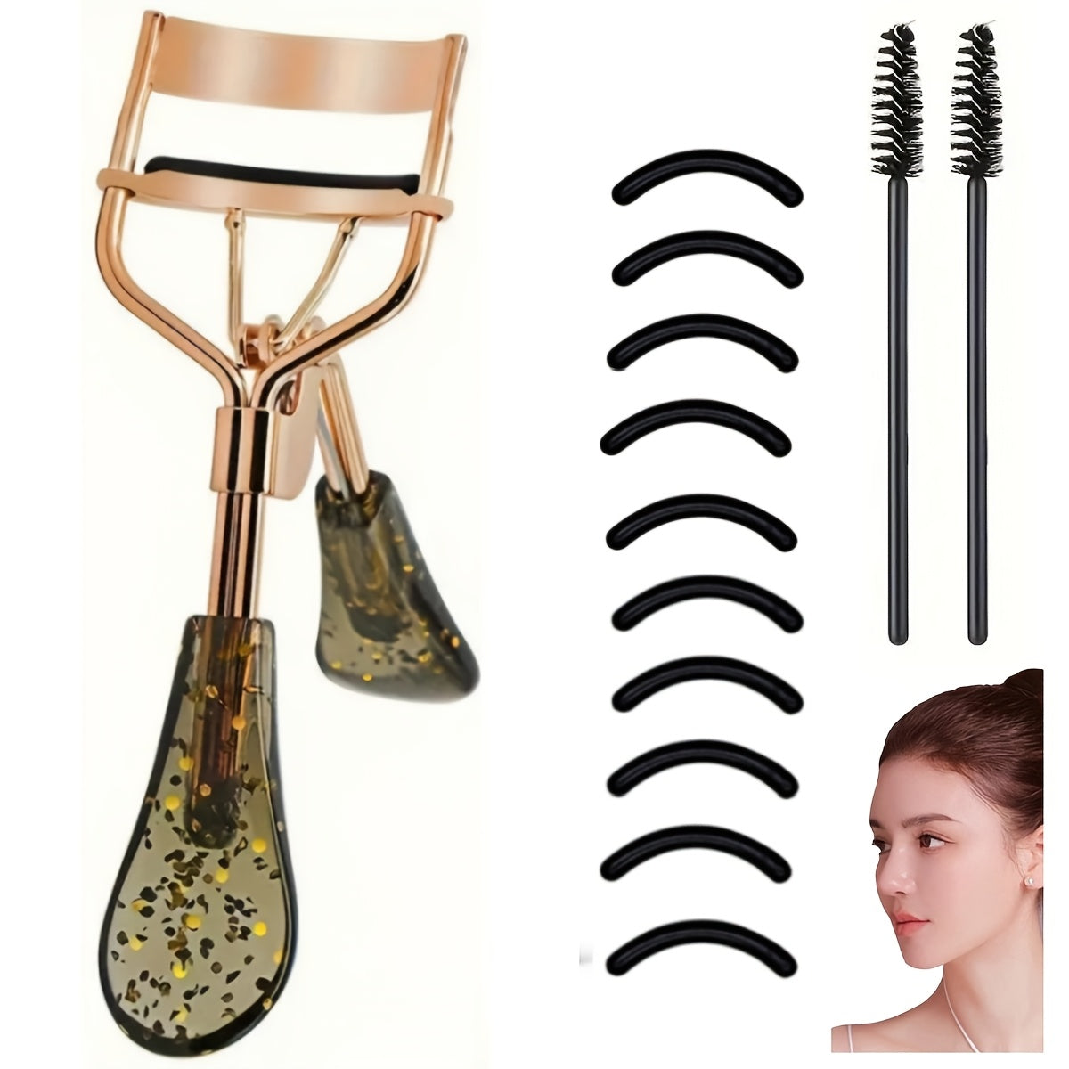 Eyelash Curler, 3in 1 Lash Curler Curling Tool Set, Black Handle Professional Practical Makeup Cosmetic Tool and 10 Refills Pads, Curl Eyelash in Seconds, Makeup Accessory for Girl and Women