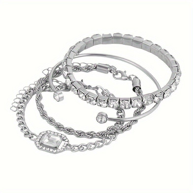 4pcs Women's Statement Punk Style Twisted Chain Rhinestone Bracelet Set