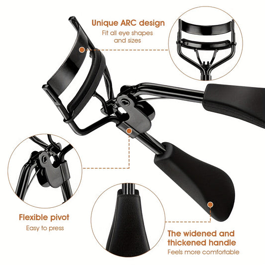 Eyelash Curler, 3in 1 Lash Curler Curling Tool Set, Black Handle Professional Practical Makeup Cosmetic Tool and 10 Refills Pads, Curl Eyelash in Seconds, Makeup Accessory for Girl and Women